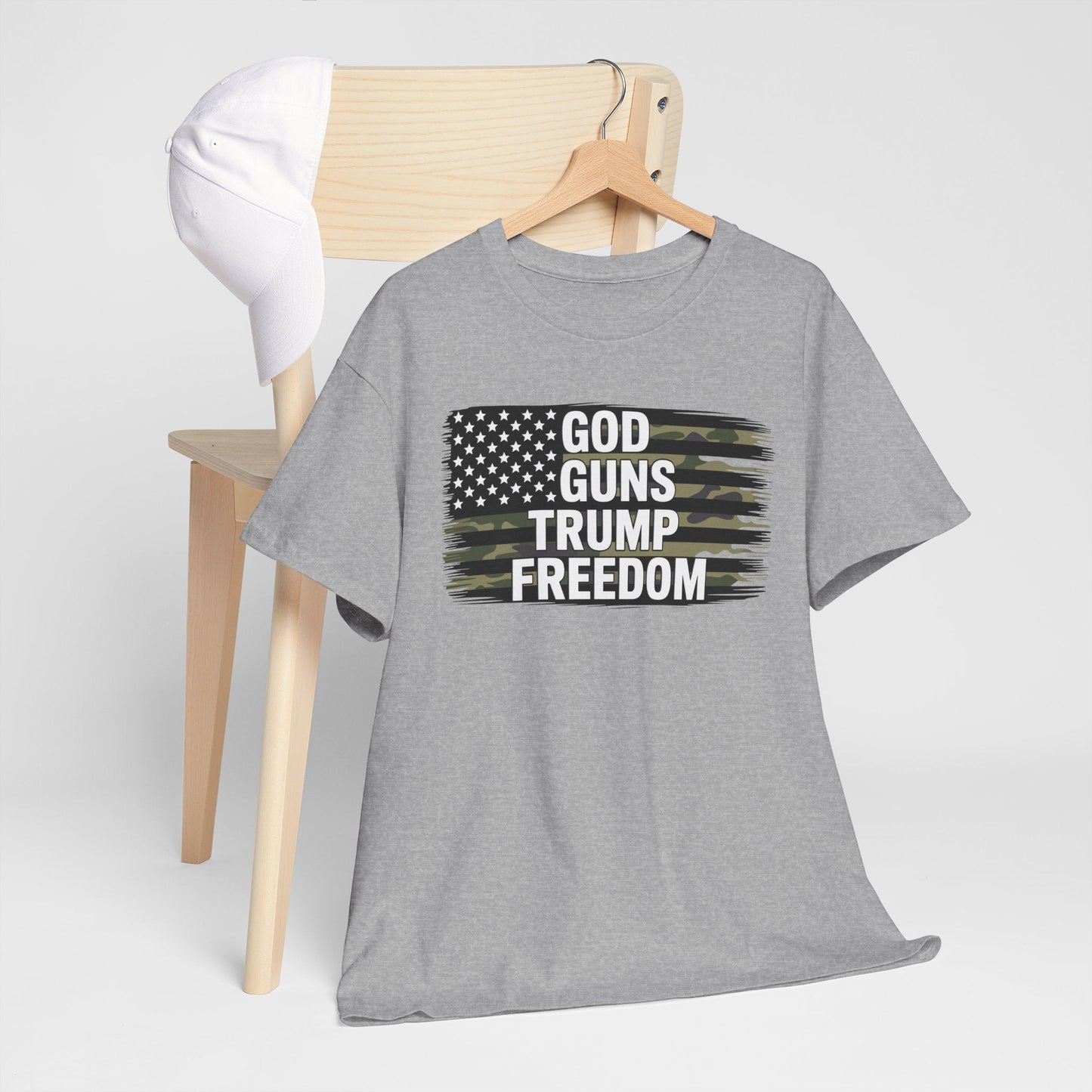 God Guns Trump Freedom Funny Camouflage Pro Gun USA Flag T-Shirt