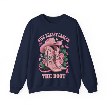 Give Breast Cancer The Boot Cowgirl Cancer Awareness Ribbon Sweatshirt
