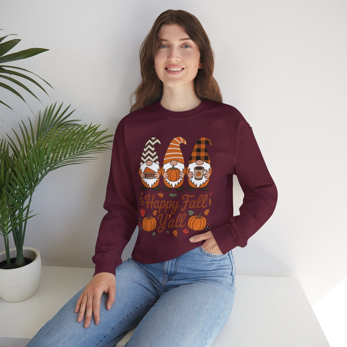 Happy Fall Y'all Gnome Pumpkin Autumn Thanksgiving Men Women Sweatshirt