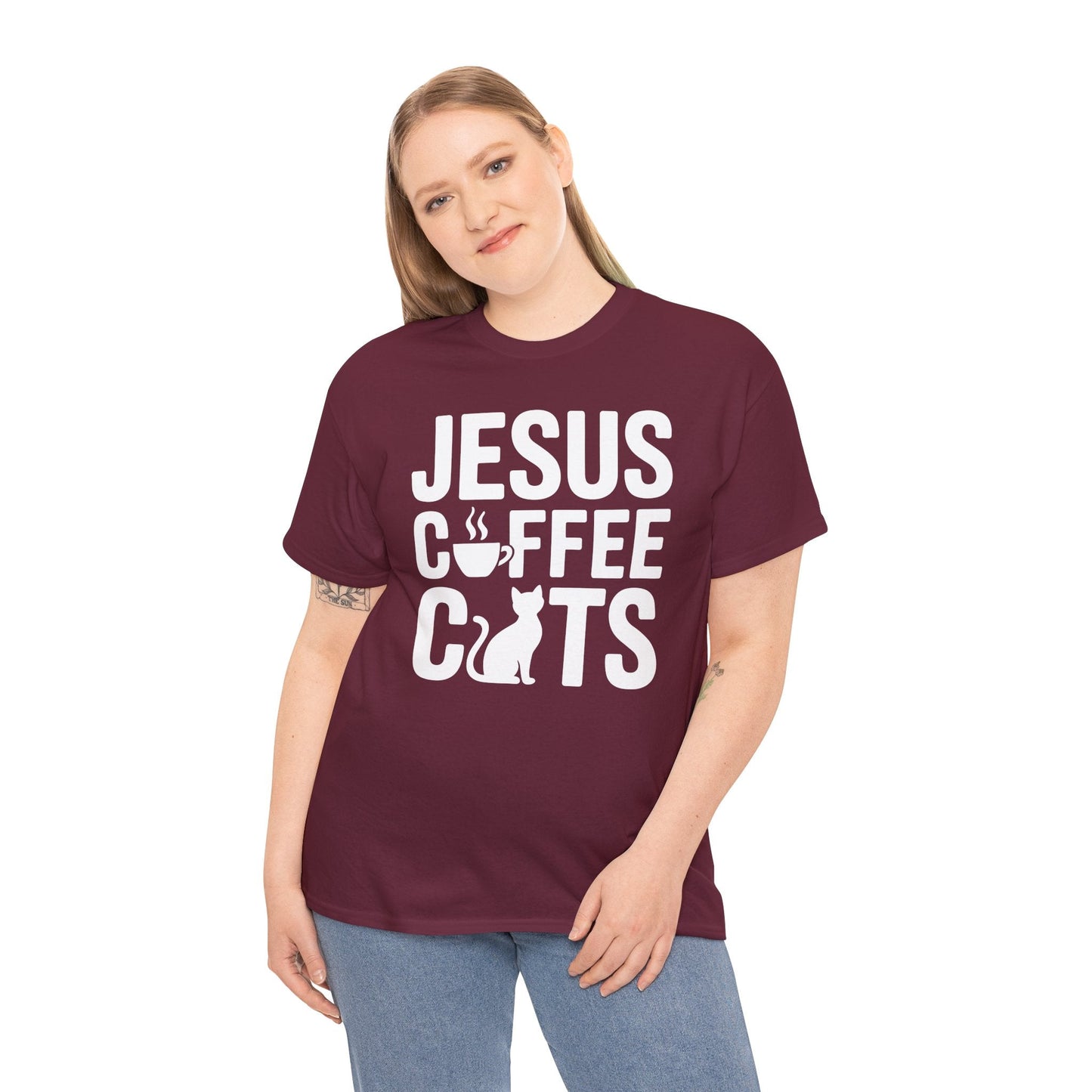 Christian Jesus, Coffee, Cats - Religous Cat Caffeine Lover T-Shirt