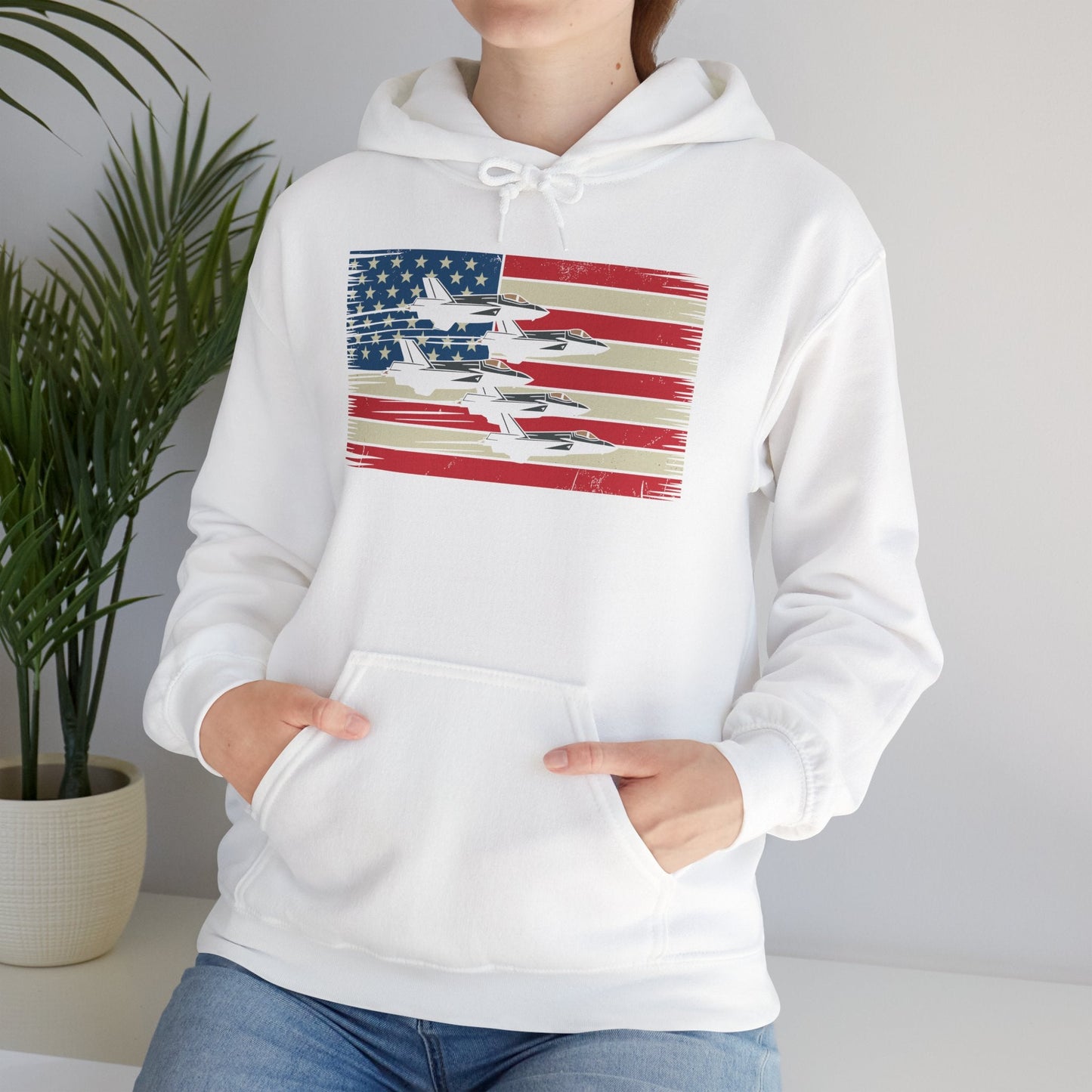 Vintage American Flag USA Fighter Jets 4th of July Patriotic Hoodie