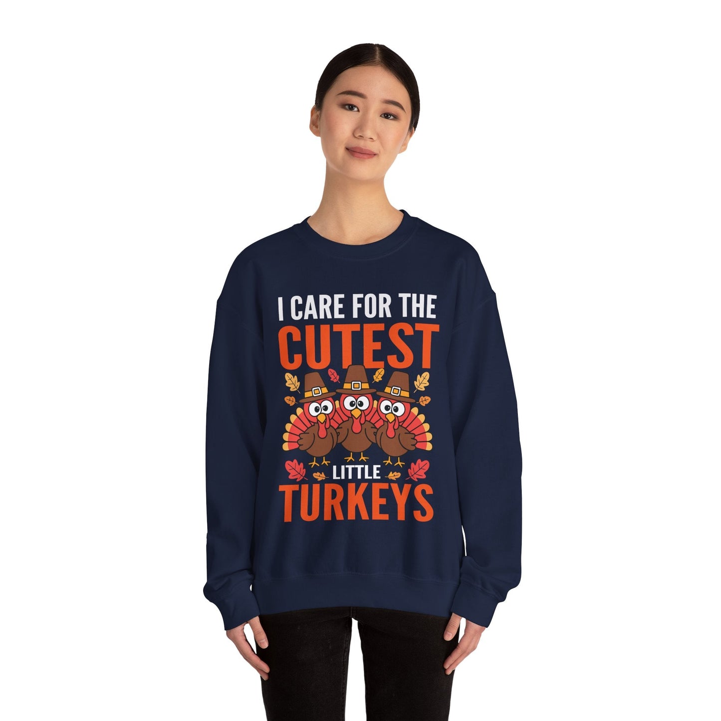 Care For Little Turkeys Nurse Fall Thanksgiving Scrub Top Sweatshirt