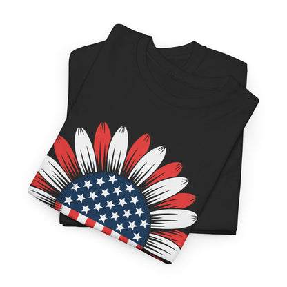 Sunflower American Flag 4th of July Women Men Merica USA T-Shirt
