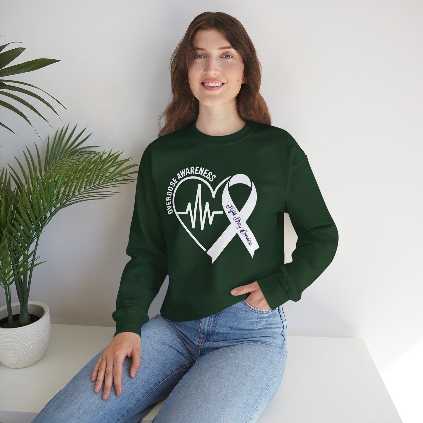 Overdose Awareness Month Heart Purple Ribbon Support Sweatshirt
