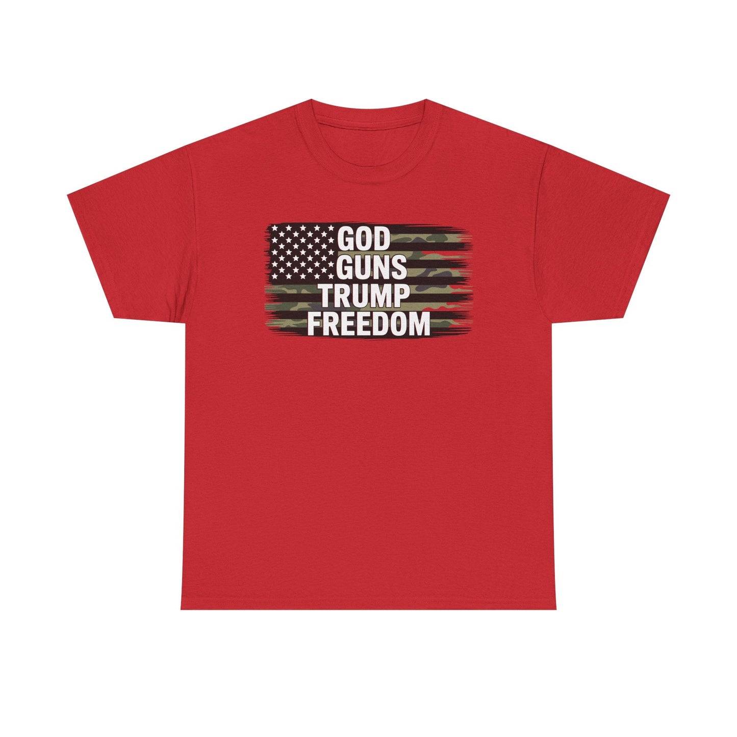 God Guns Trump Freedom Funny Camouflage Pro Gun USA Flag T-Shirt