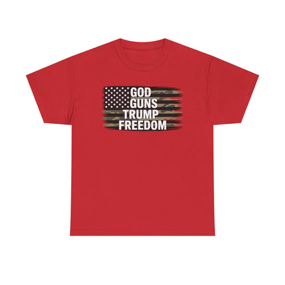 God Guns Trump Freedom Funny Camouflage Pro Gun USA Flag T-Shirt