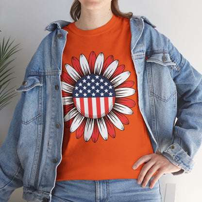 Sunflower American Flag 4th of July Women Men Merica USA T-Shirt