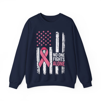 No One Fights Breast Cancer Alone American Flag Pink Ribbon Sweatshirt