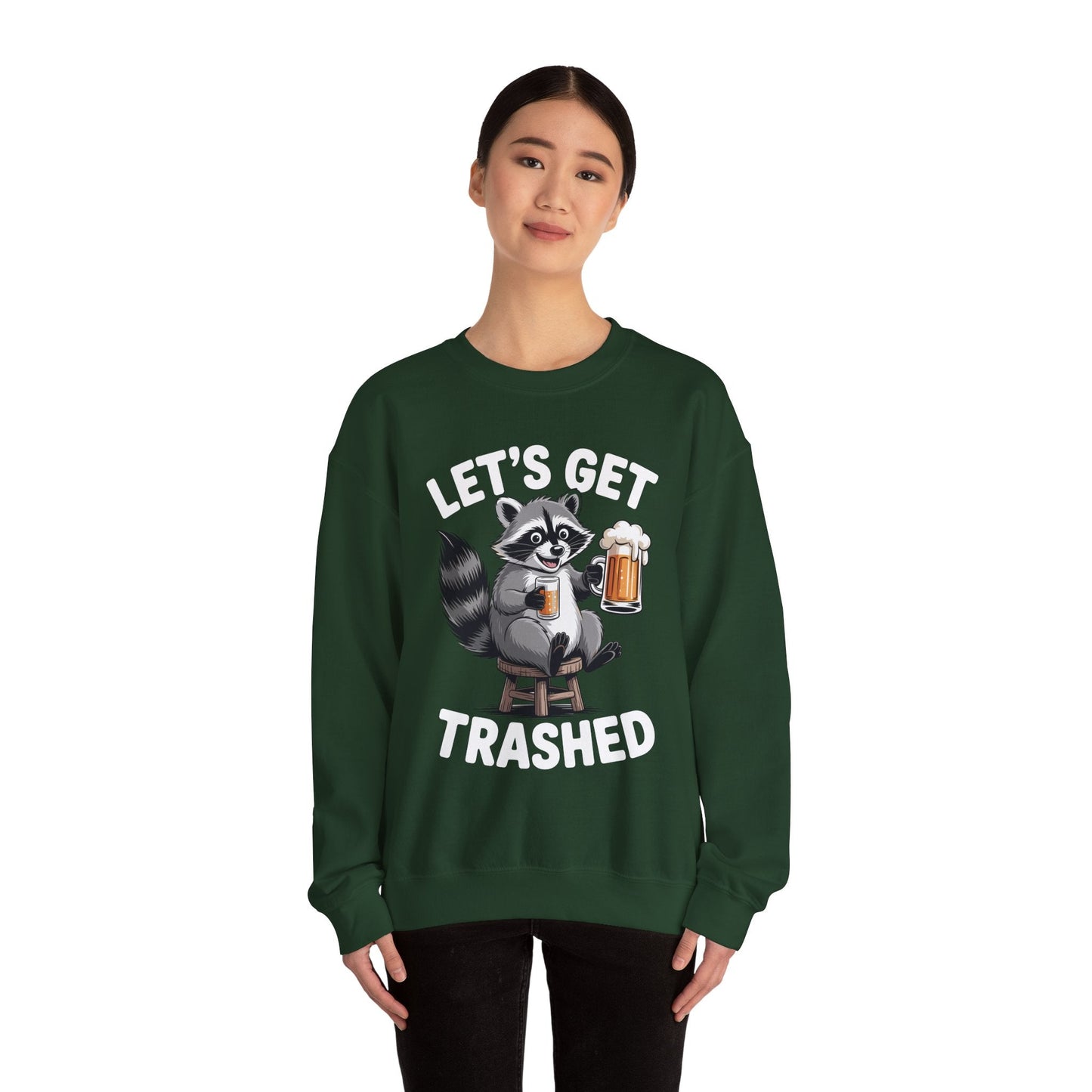Funny Let's Get Trashed Raccoon Meme Humor Beer Drinking Sweatshirt