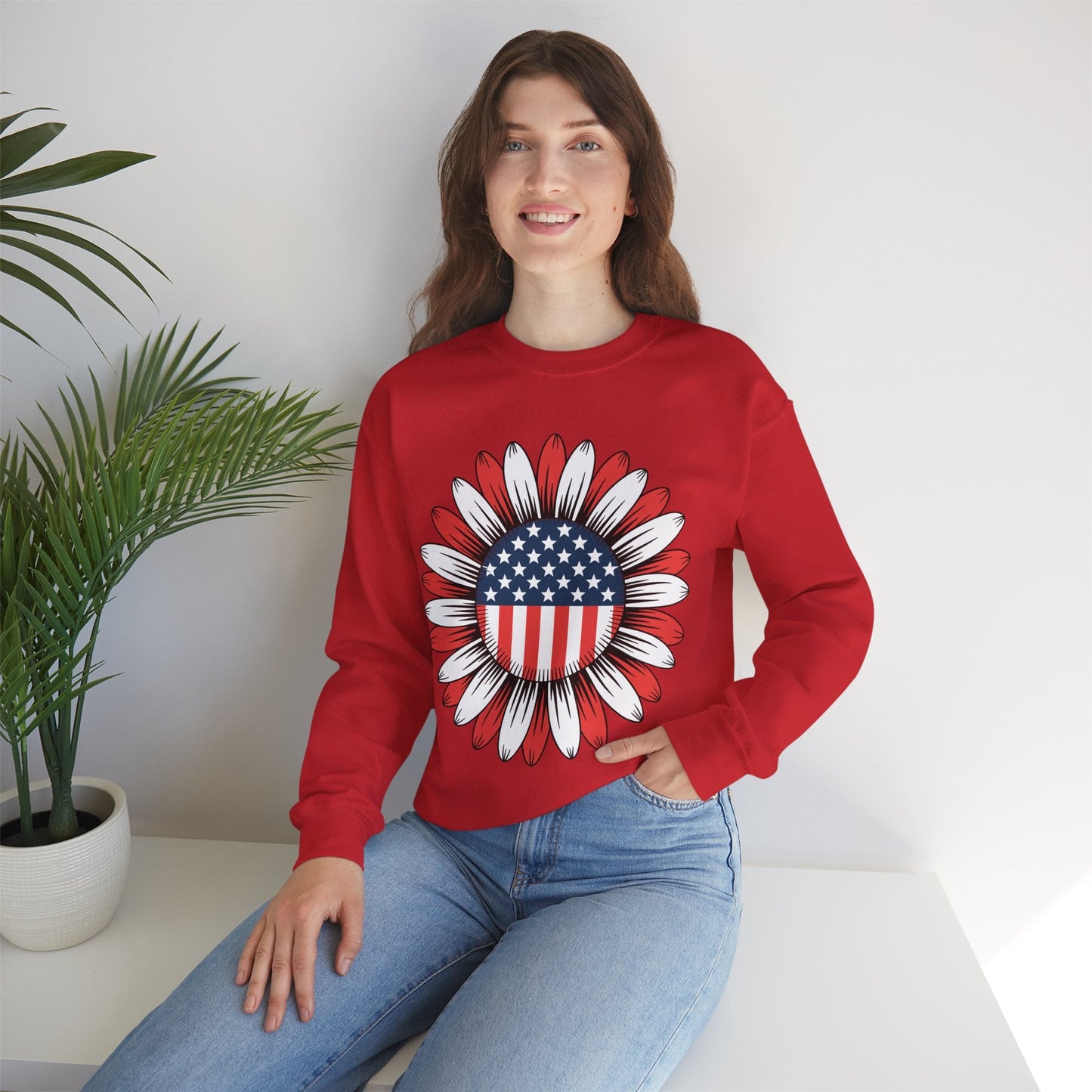 Sunflower American Flag 4th of July Women Men Merica USA Sweatshirt