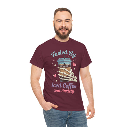 Fueled by Iced Coffee and Anxiety Funny Coffee Lover T-Shirt