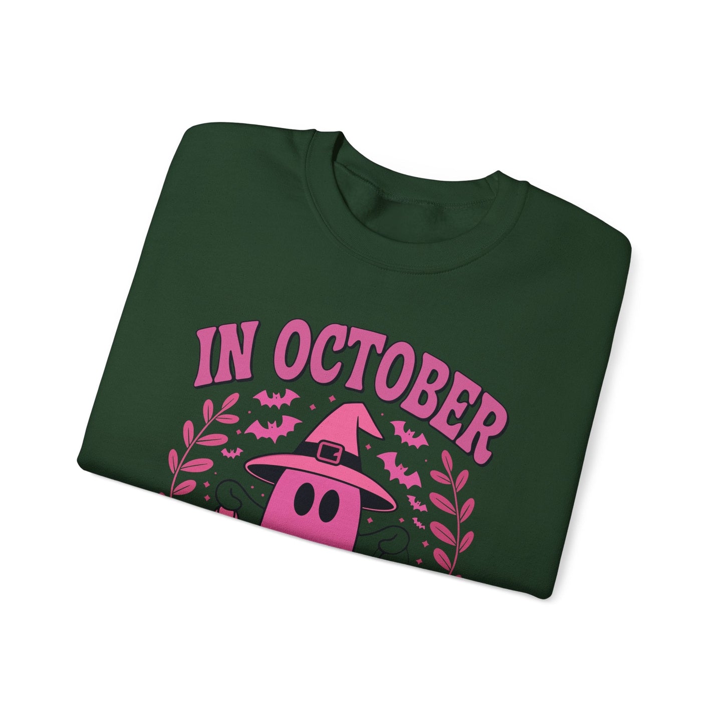 In October We Wear Pink Breast Cancer Awareness Halloween Sweatshirt