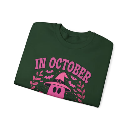 In October We Wear Pink Breast Cancer Awareness Halloween Sweatshirt