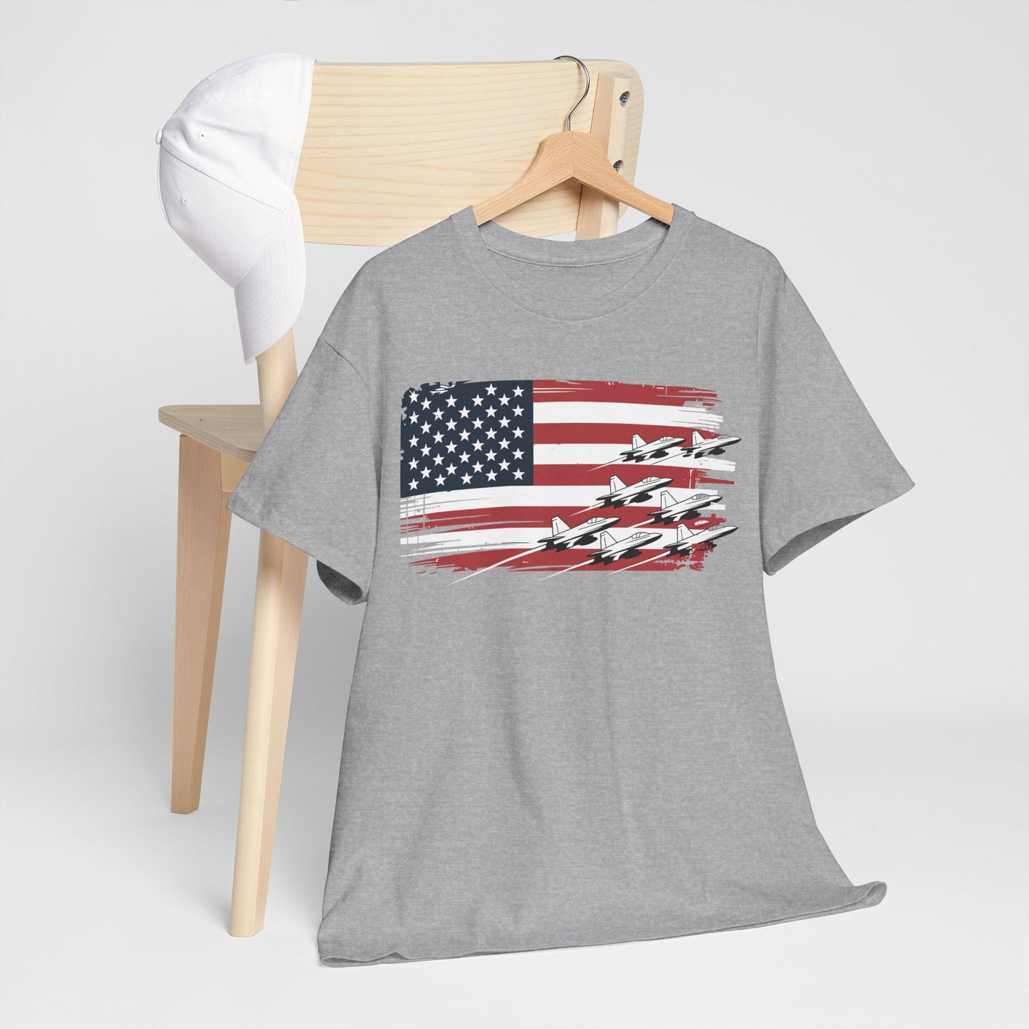 Patriotic Red White Blue USA Flag Fighter Jets 4th of July T-Shirt
