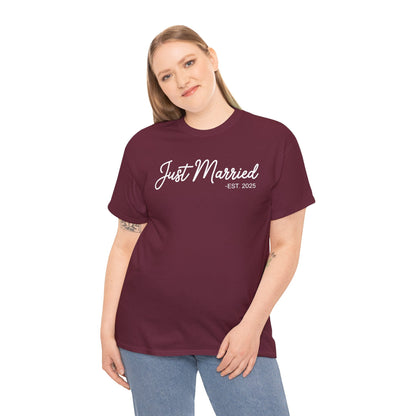 Just Married 2025 Honeymoon Wedding Couples Fiancee T-Shirt
