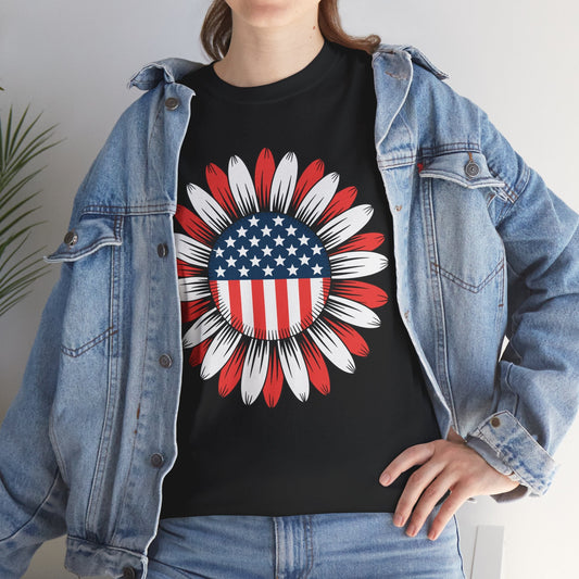 Sunflower American Flag 4th of July Women Men Merica USA T-Shirt