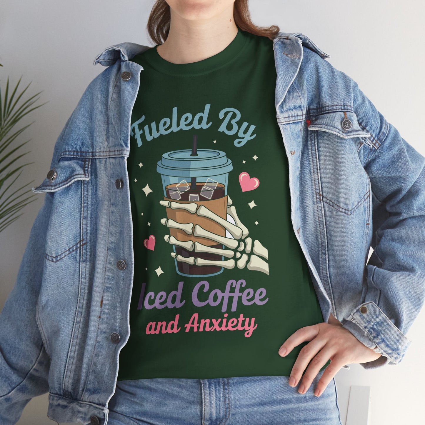 Fueled by Iced Coffee and Anxiety Funny Coffee Lover T-Shirt