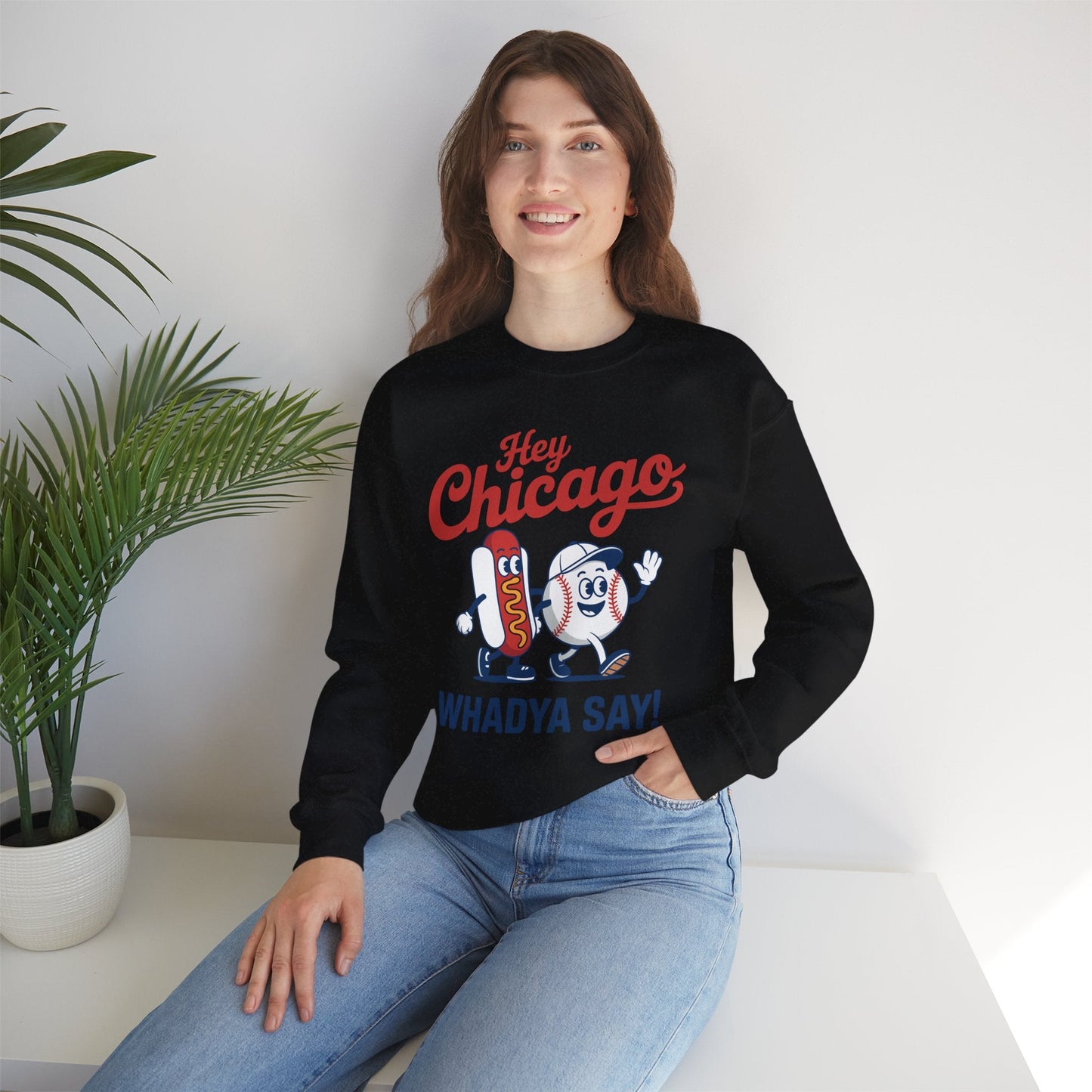 Hey Chicago Whadya Say Baseball and Hot Dog 4th of July Men Women Sweatshirt