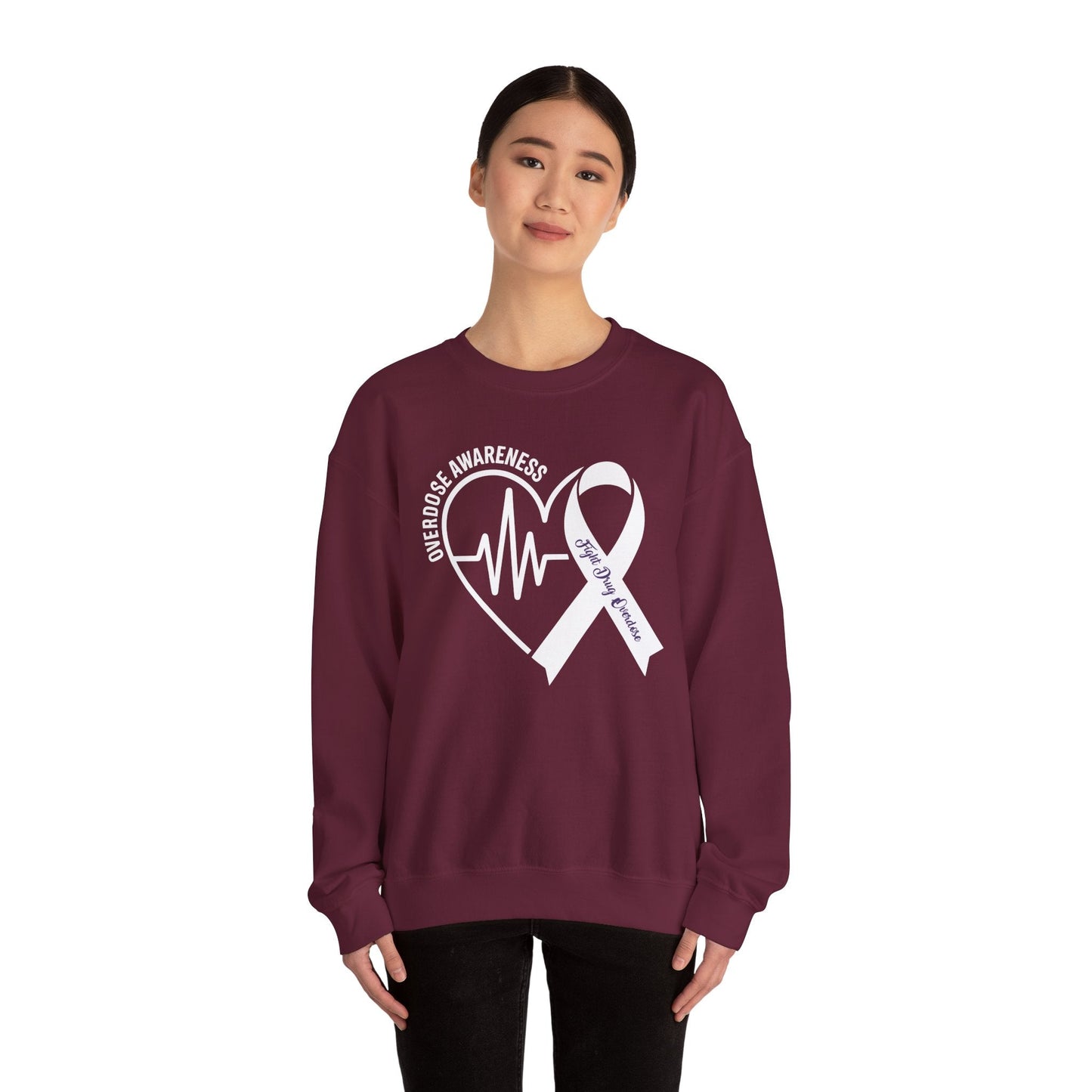 Overdose Awareness Month Heart Purple Ribbon Support Sweatshirt