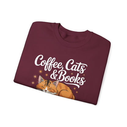 Coffee Cats & Books Lover, For Women & Girls, Funny Coffee Sweatshirt