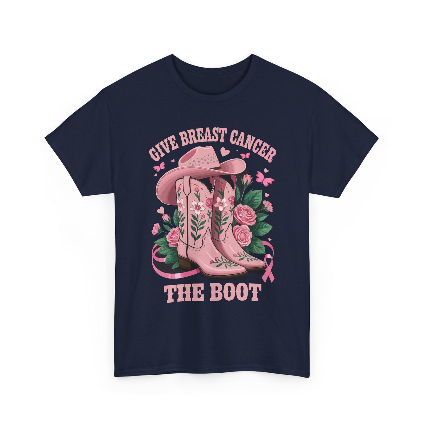 Give Breast Cancer The Boot Cowgirl Cancer Awareness Ribbon T-Shirt