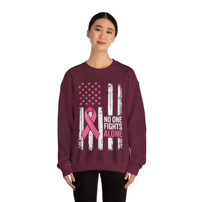 No One Fights Breast Cancer Alone American Flag Pink Ribbon Sweatshirt
