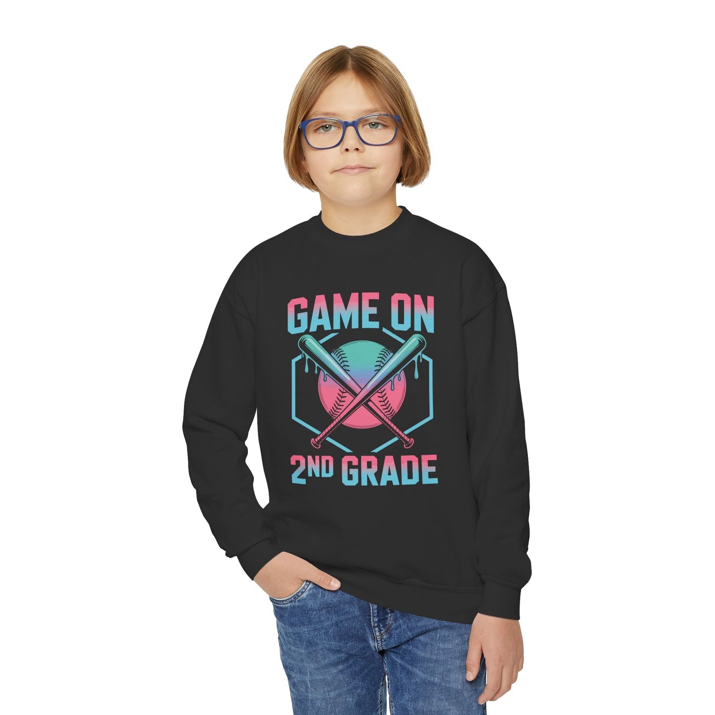 2nd Grade Back to School Baseball Drip Ice Cream Game On Kid Sweatshirt