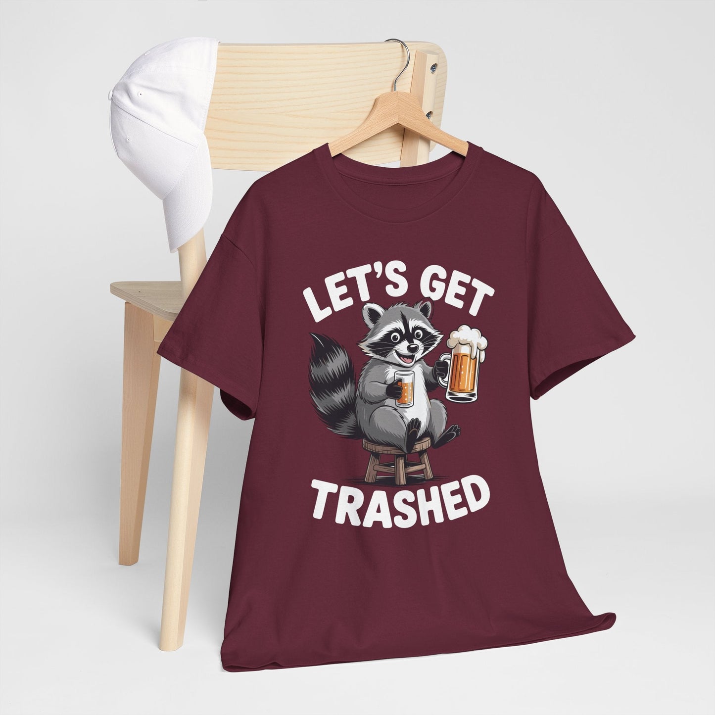 Funny Let's Get Trashed Raccoon Meme Humor Beer Drinking T-Shirt
