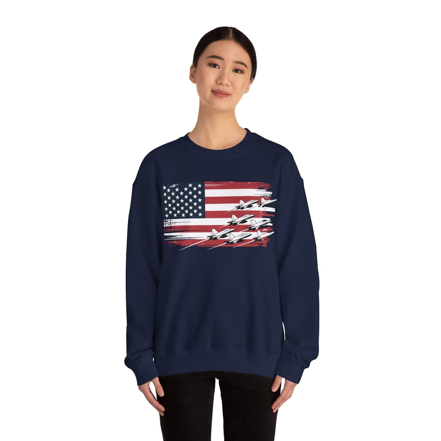 Patriotic Red White Blue USA Flag Fighter Jets 4th of July Sweatshirt