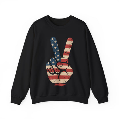 USA Flag Peace Sign Hand 4th of July Patriotic Men Boys Sweatshirt