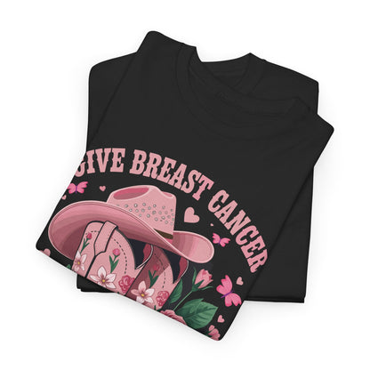 Give Breast Cancer The Boot Cowgirl Cancer Awareness Ribbon T-Shirt