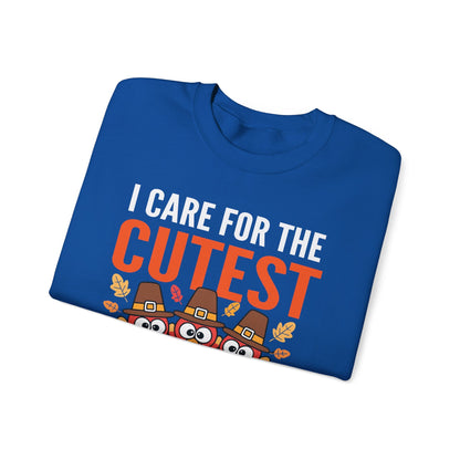 Care For Little Turkeys Nurse Fall Thanksgiving Scrub Top Sweatshirt