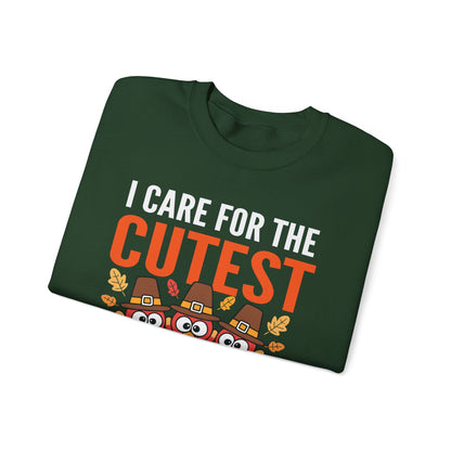 Care For Little Turkeys Nurse Fall Thanksgiving Scrub Top Sweatshirt