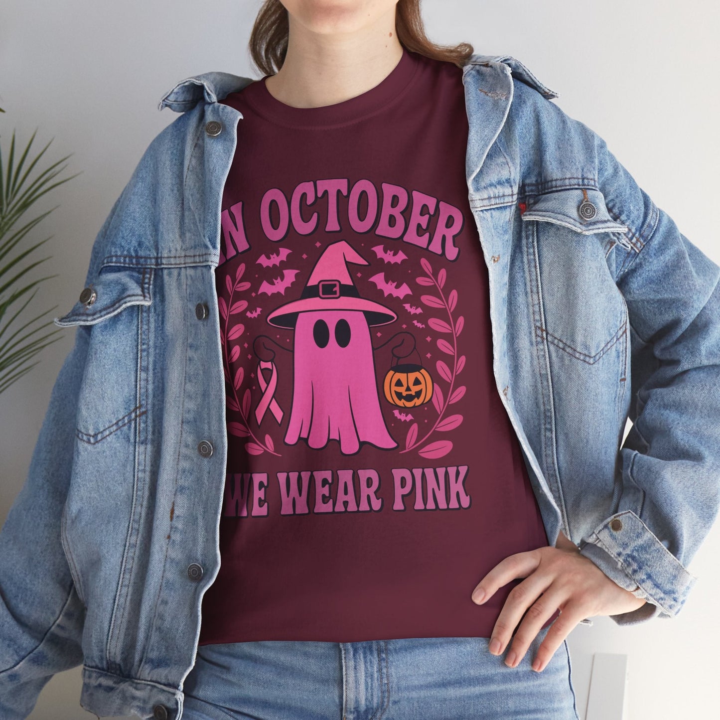In October We Wear Pink Breast Cancer Awareness Halloween T-Shirt