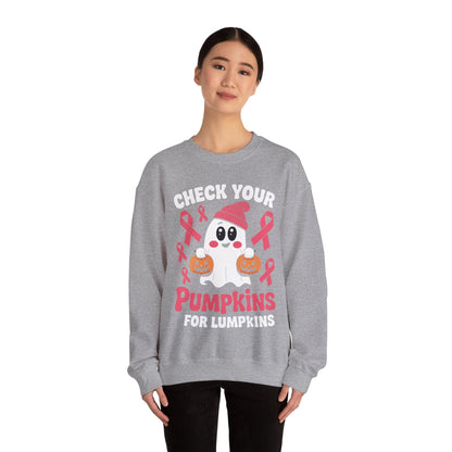 Breast Cancer Halloween Boo Ghost Check Your Pumpkins Womens Sweatshirt