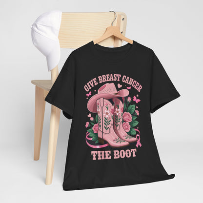 Give Breast Cancer The Boot Cowgirl Cancer Awareness Ribbon T-Shirt