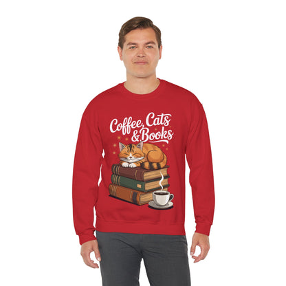 Coffee Cats & Books Lover, For Women & Girls, Funny Coffee Sweatshirt