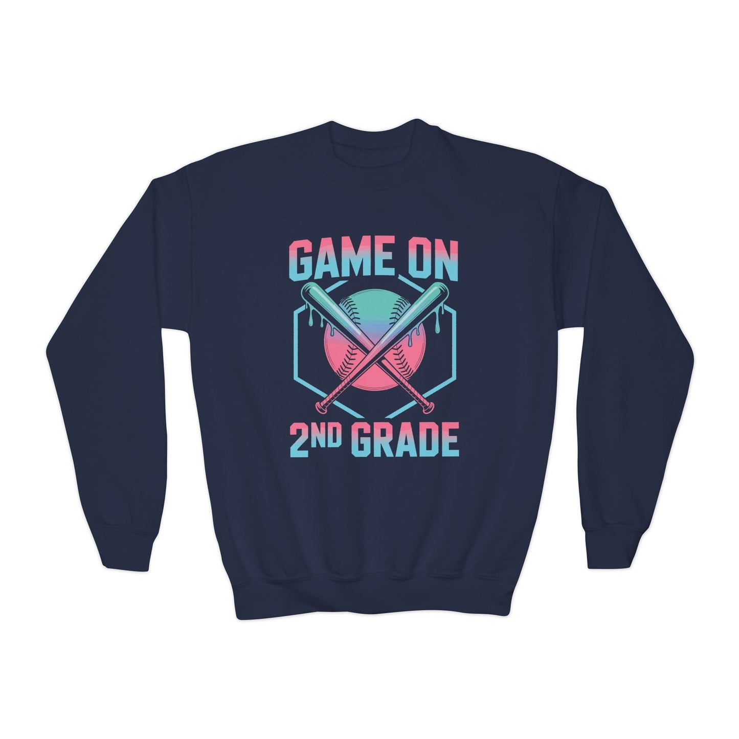 2nd Grade Back to School Baseball Drip Ice Cream Game On Kid Sweatshirt