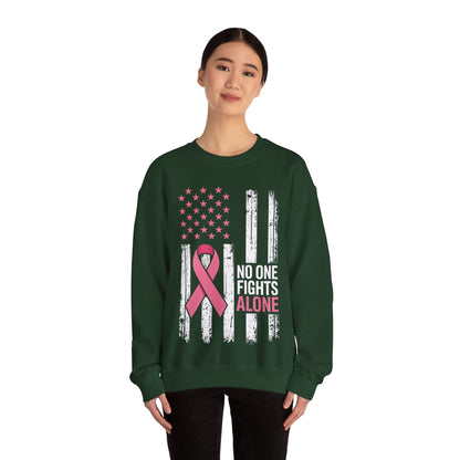 No One Fights Breast Cancer Alone American Flag Pink Ribbon Sweatshirt