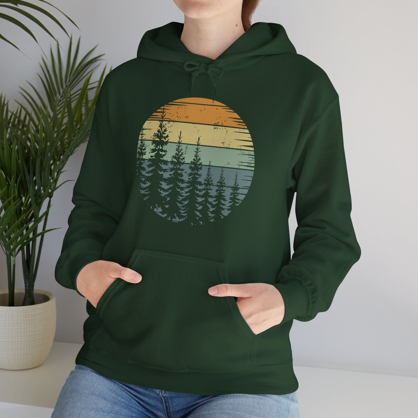 Retro Forest Trees Outdoors Nature Vintage Graphic Hoodie