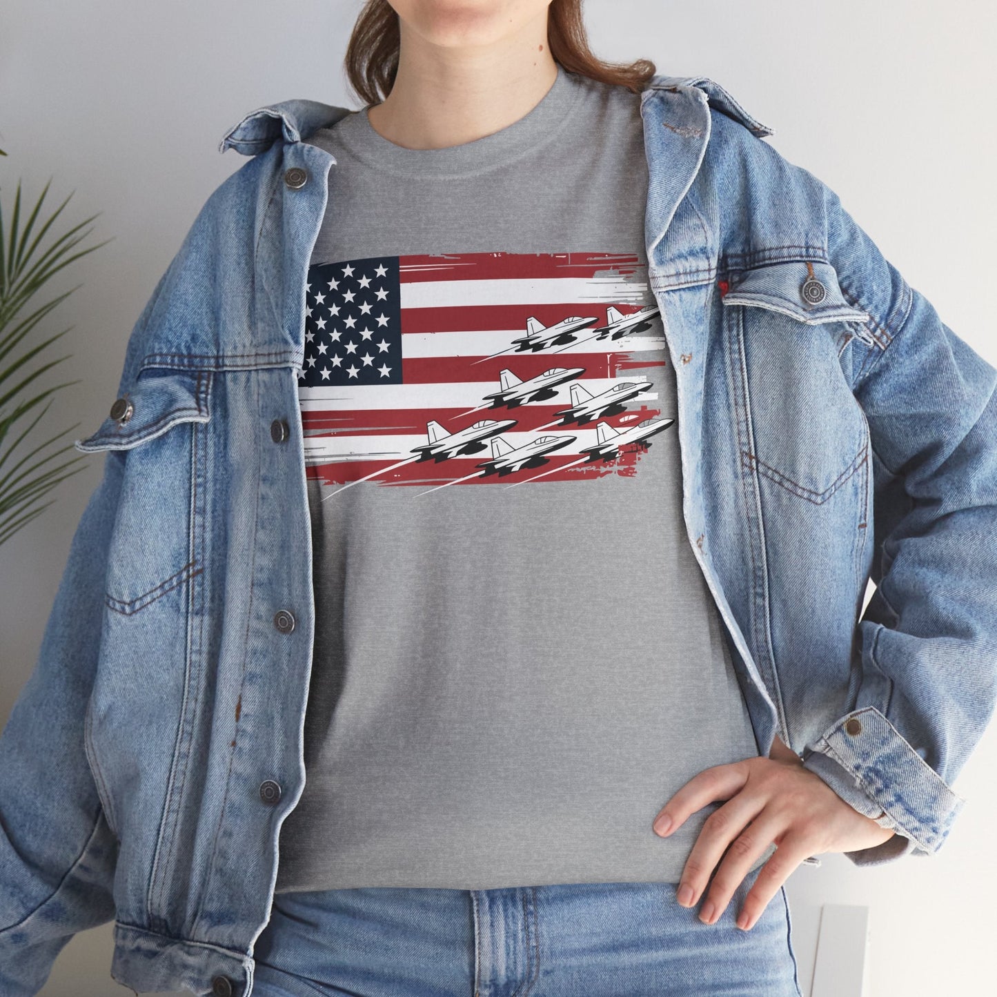 Patriotic Red White Blue USA Flag Fighter Jets 4th of July T-Shirt