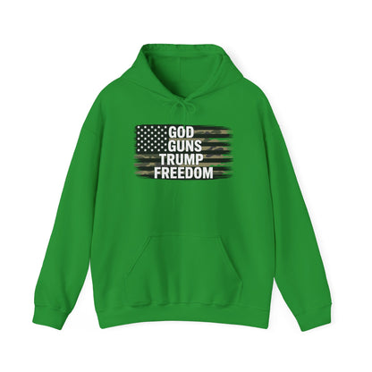 God Guns Trump Freedom Funny Camouflage Pro Gun USA Flag Hoodie