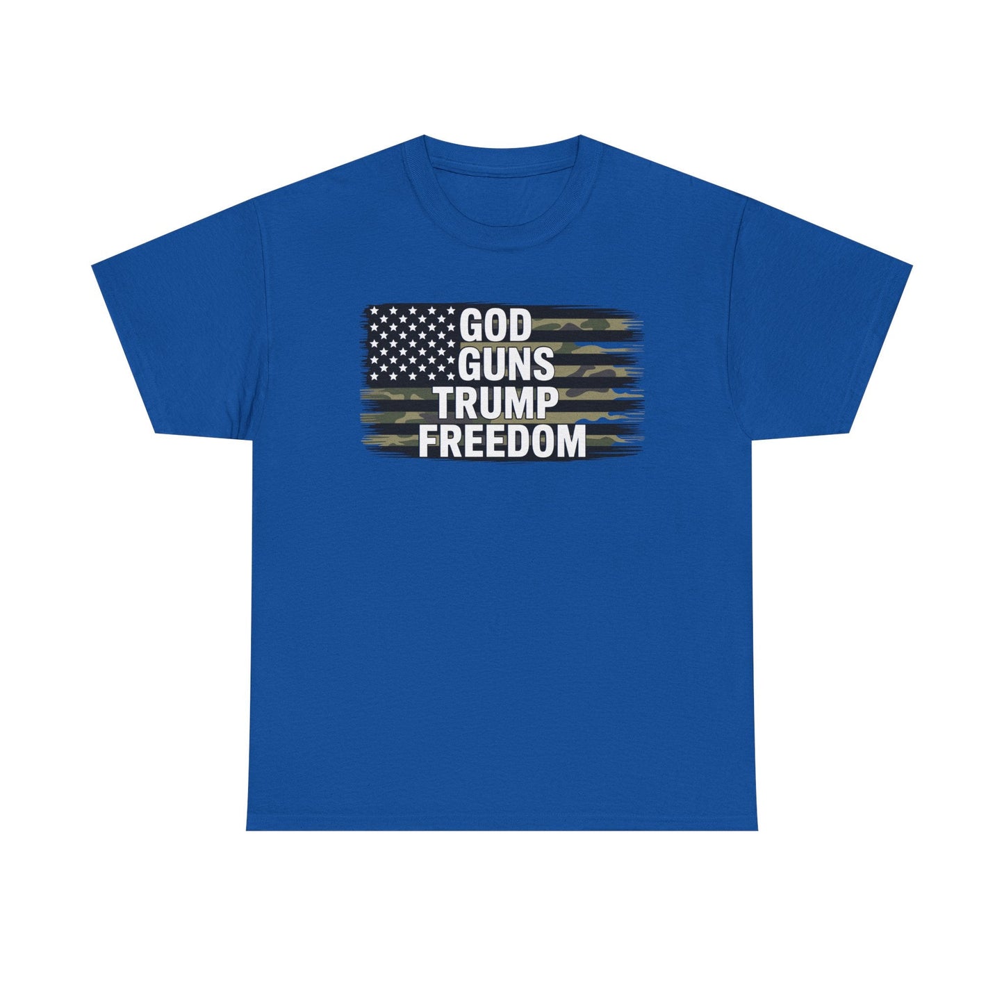 God Guns Trump Freedom Funny Camouflage Pro Gun USA Flag T-Shirt