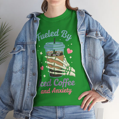 Fueled by Iced Coffee and Anxiety Funny Coffee Lover T-Shirt