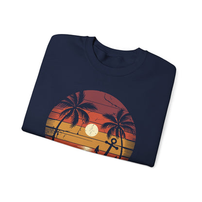 On Cruise Time Coconut Tree Graphic Summer Vacation Cruising Sweatshirt