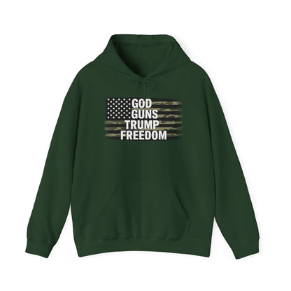 God Guns Trump Freedom Funny Camouflage Pro Gun USA Flag Hoodie