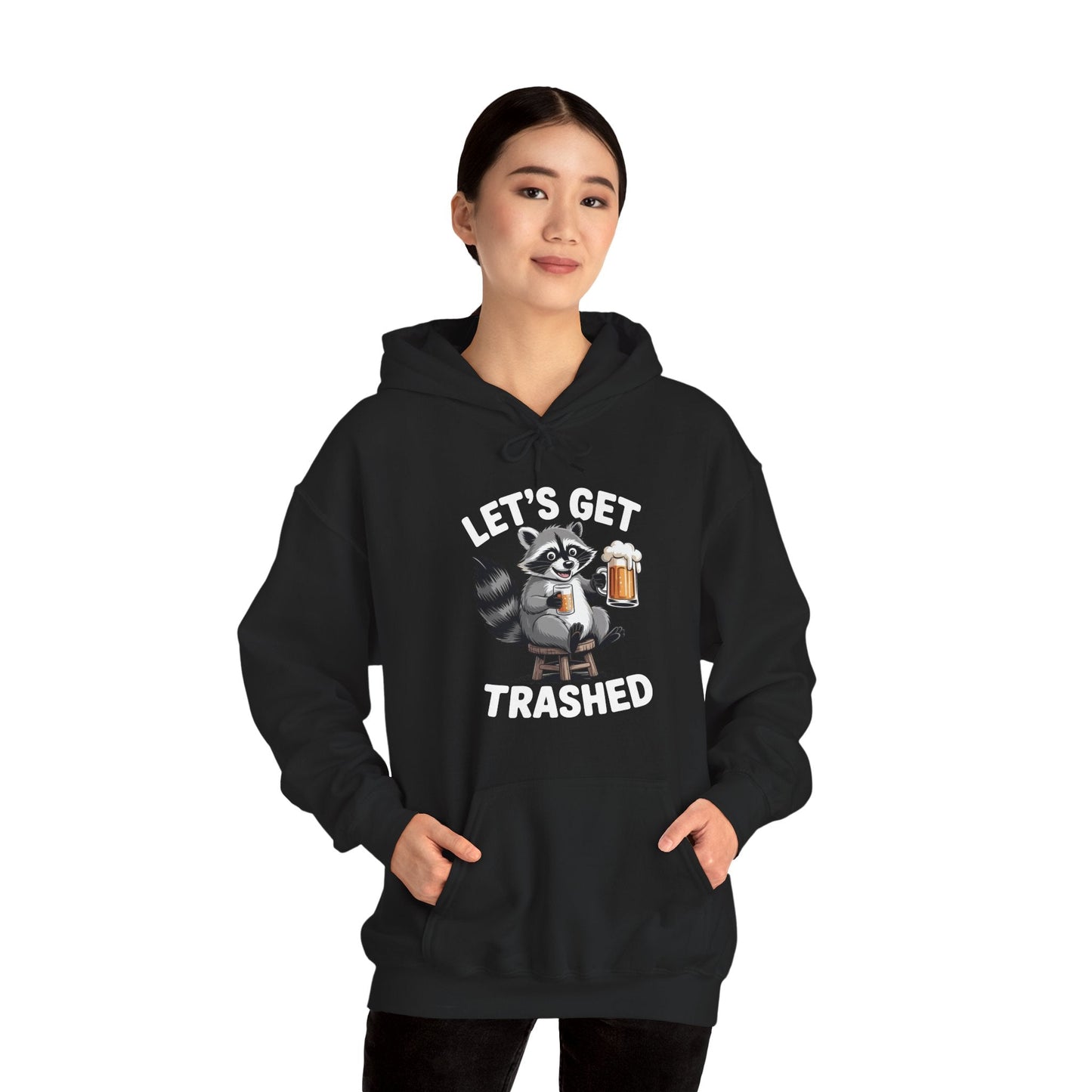 Funny Let's Get Trashed Raccoon Meme Humor Beer Drinking Hoodie