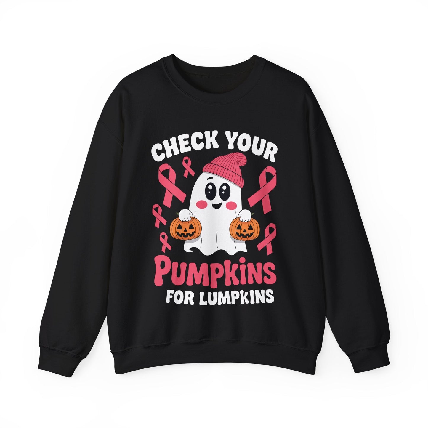 Breast Cancer Halloween Boo Ghost Check Your Pumpkins Womens Sweatshirt