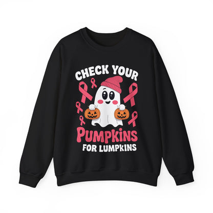 Breast Cancer Halloween Boo Ghost Check Your Pumpkins Womens Sweatshirt