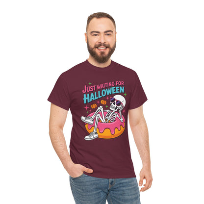 Just Waiting For Halloween Skeleton Donut Summerween Vibes T-Shirt